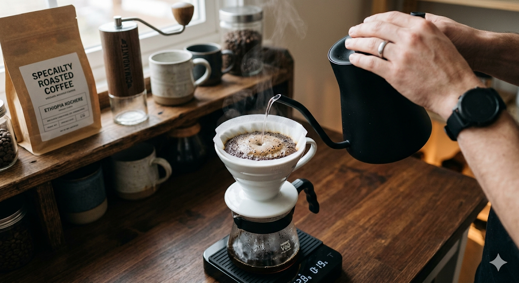 핸드드립으로 커피 추출하는 모습