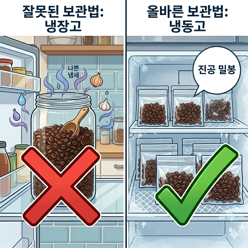 원두를 냉동실에 밀폐보관
