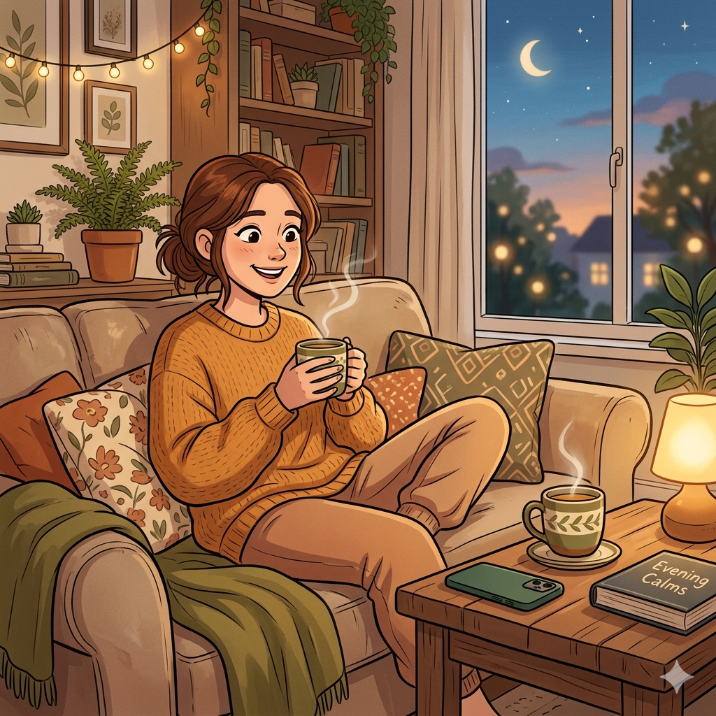 취침 전 카페인 음료 대신 허브티 마시는 모습