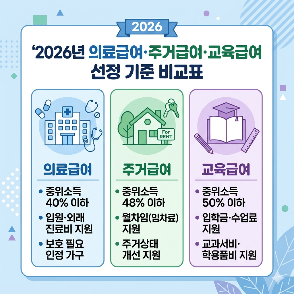 2026년 의료급여 주거급여 교육급여 선정 기준