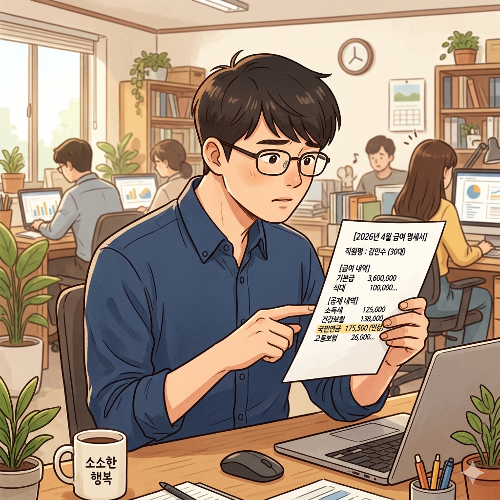 국민연금 보험료 인상 후 월급 명세서를 확인하는 직장인