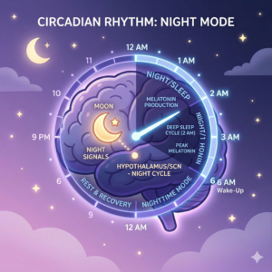멜라토닌 수면 호르몬과 생체 시계 개념 일러스트