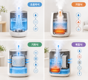 초음파식 가열식 기화식 복합식 가습기 작동 원리 비교
